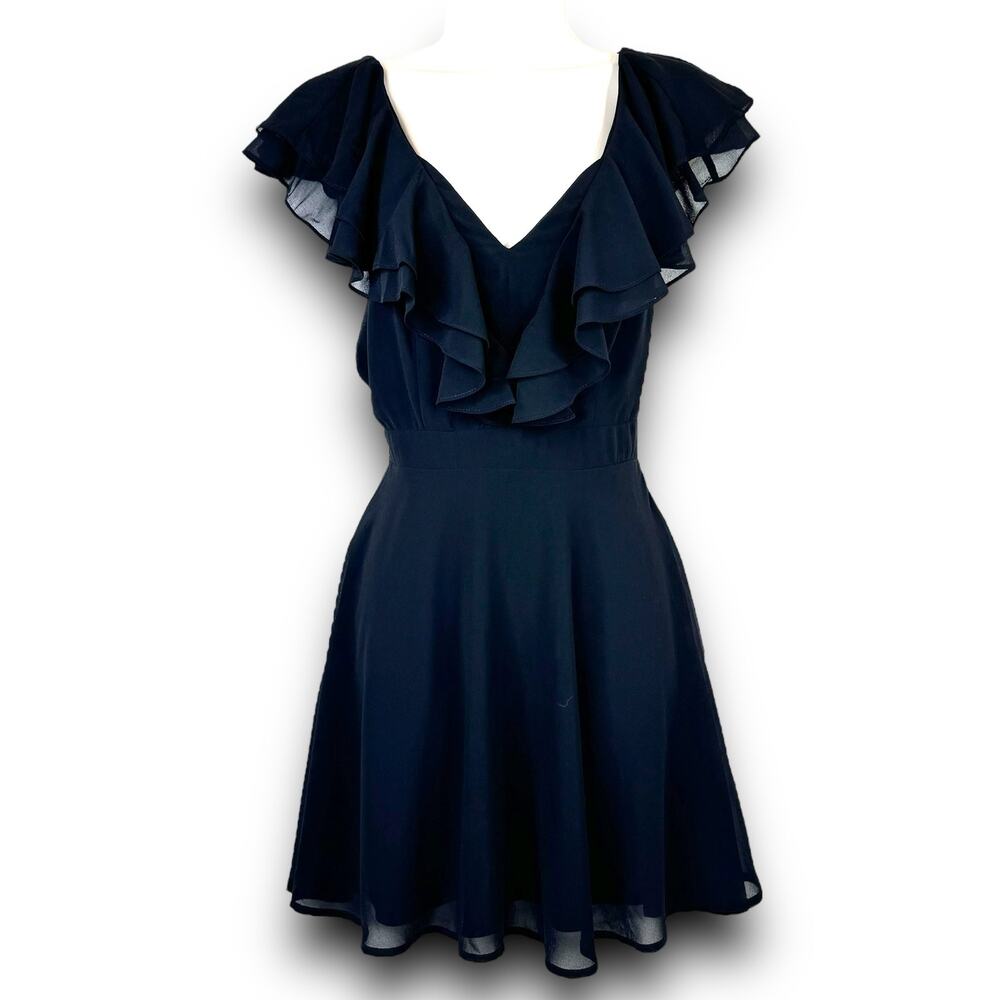 Lulus Little Black Ruffle Mini Dress Flutter Sleeves Vneckline Sleeveless XS
